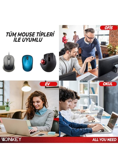 Wonkey - Bilek Destekli Mouse Pad, Memory Foam Hafızalı Süngerli Ergonomik Fare Altlığı, Kaymaz Tabanlı Mousepad, Ofis, Bilgisayar Ve Laptop Kullanımına Uygun Masa Pedi Siyah
