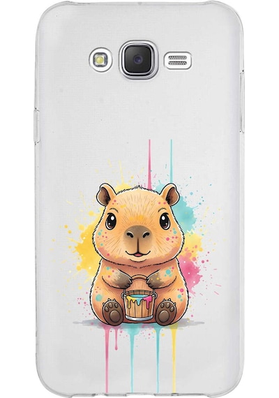 Samsung Galaxy J7 Core İle Uyumlu Splash Kapibara Tasarımlı Şeffaf Silikon Kılıf Şeffaf