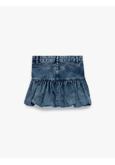 Koton Pamuklu Düğmeli Yıpratmalı Cepli Mini Balon Denim Etek Orta İndigo 6skg70001ad İndigo
