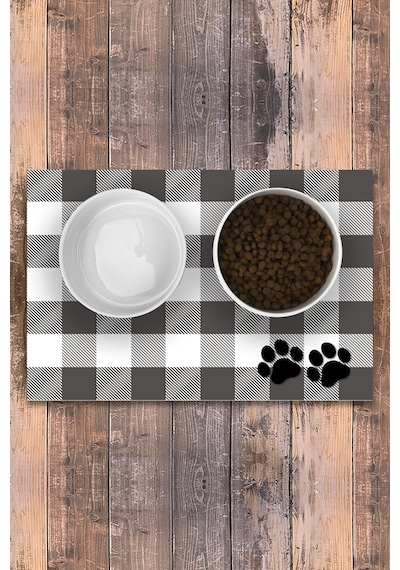 Evaşk Vinil Kaymaz Tabanlı Keçe Baskılı Evcil Hayvan Pet Mama  Paspası Renk GRİ EHP3825GRİ