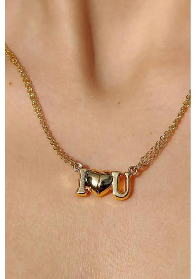 Gold I Love You Mıknatıslı Sevgili Çift İkili Kolye Çok Renkli