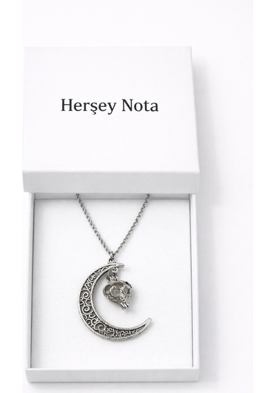 Karanlıkta Parlayan Hilal Kafatası Vintage Gümüş Renk Unisex Kolye Çok renkli