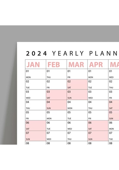 2027 Yıllık Planlayıcı Poster Takvim, Pembe Renk Planlayıcı Takvim, 2027 Okul Takvimi
