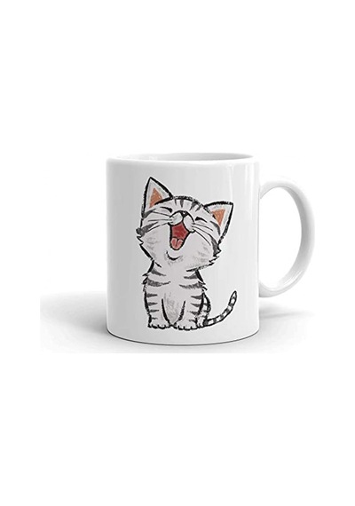 Sevimli Minik Kedi Seramik İthal Porselen Seramik Kupa Bardak Beyaz