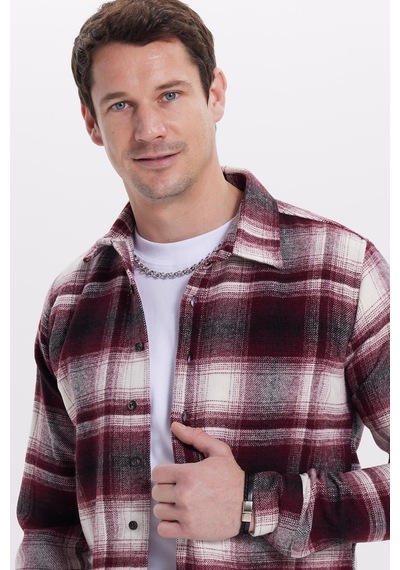 Tudors Erkek Slim Fit Dar Kesim Kareli Kışlık Oduncu Gömlek-42096 Çok Renkli
