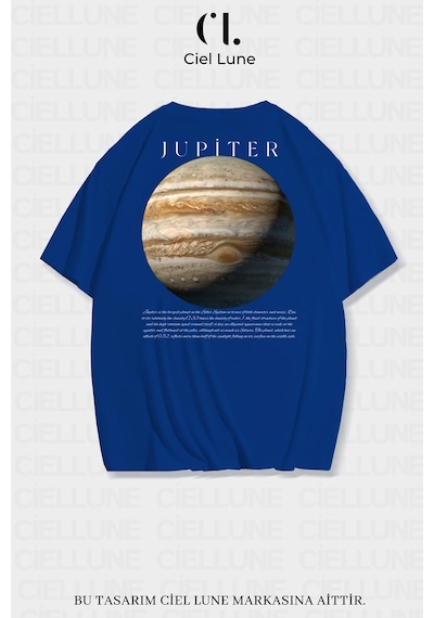 Nevermind Unisex Kadın Erkek Jupiter Baskılı Özel Tasarım Oversiz Mavi