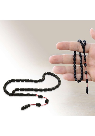 Tesbihane Sıkma Kehribar Tesbih - Mini Boy - Sistemli - Siyah - Kapsül Kesim