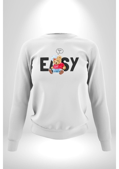 Teddy Boşver Tasarımı Unisex Beyaz Sweatshirt Beyaz