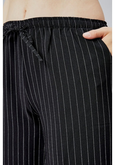 Genius Store Kadın Pantolon Geniş Paça Yüksel Bel Cepli Çizgili Pantolon Çizgili-pantolon Siyah