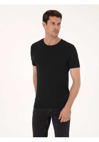 Siyah Slim Fit Bisiklet Yaka Triko T-shirt