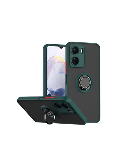 Vivo Y02s Uyumlu Kılıf Yüzüklü Standlı Extra Darbe Koruma Sert Silikon Kapak - Yeşil Yeşil