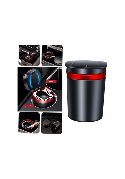 Araç İçi Küllük Işıklı Kapaklı Yanmaz Koku Geçirmez Multi Fonksiyon Üniversal Kırmızı Glz03504053