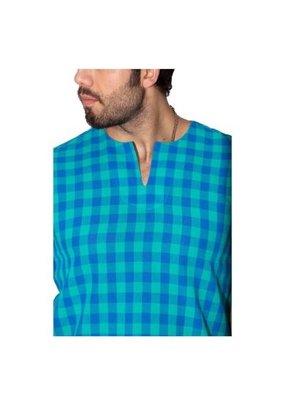 Kısa Kol Şile Bezi Bisiklet Yaka Erkek Tshirt Mint Kareli 3033