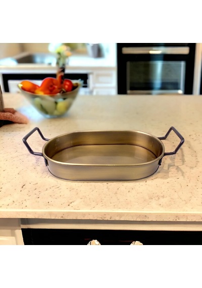 32cm Gold Kaplama Lüks Galvaniz Metal Boyalı Oval Tepsi Zarafet Ve Dayanıklılığı Buluşturuyor