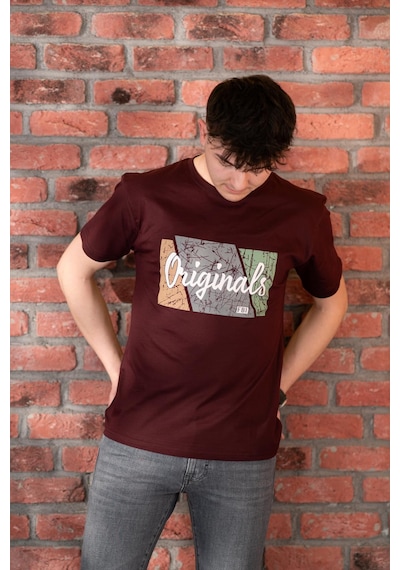 Fbı Jeans Desenli Slimfit Pamuklu Erkek T-shirt Bordo