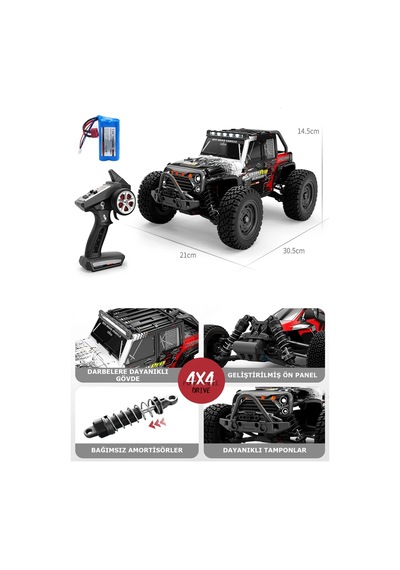 Mofy Baby Gantry Pro Fırçasız Motor Rc Uzaktan Kumandalı Araba 4wd 1:16 Metal İç Aksam 70km/h Şarjlı 4x4 Araç Kırmızı