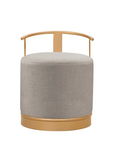 Pufi Puf Gold Metal Çerçeveli Keten Çok Amaçlı Dekoratif Oturak, Makyaj Oturağı,montajsız Puf Bench Antrasit