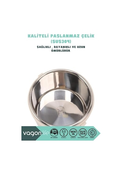 Vagonlife Bento 1800ml Lunchbox 2 Katlı 4-6 Saat Sıcak/soğuk Termos Özellikli Çelik Sefer Tası Yemek Kutusu Bej Diğer