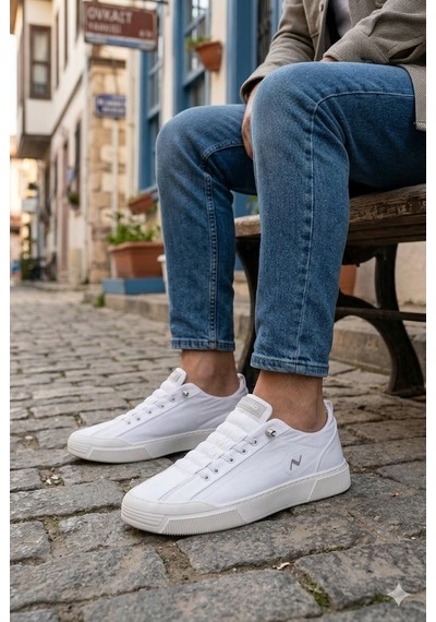 Fort Noka Champ Rahat Memory Foam İç Taban Keten Sneaker Erkek Ayakkabı Beyaz