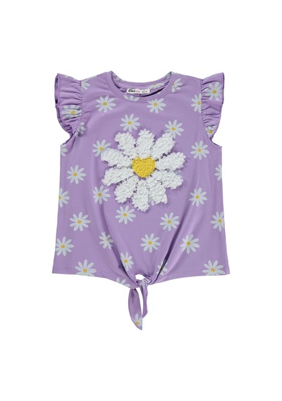 Civil Girls Papatya Desenli 6-9 Yaş Tişört - Lila