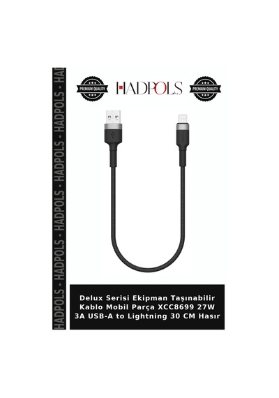 Delux Serisi Ekipman Taşınabilir Kablo Mobil Parça Xcc8699 27w 3a Usb-a To Lightning 30 Cm Hasır