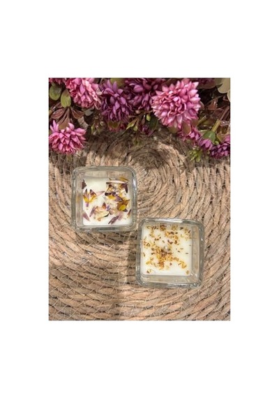 2'li Set Kokulu Kare Bardak Mum, Çiçek Kokulu, Beyaz, 5 X 5 Cm Diğer