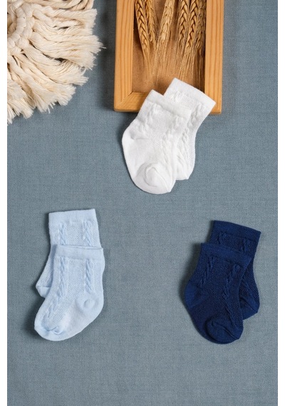 Cocole Socks Erkek Çocuk Soket Çorabı 3 Lü Set Pamuklu Klasik Seri & Saç Örgü Desenli Çok Renkli