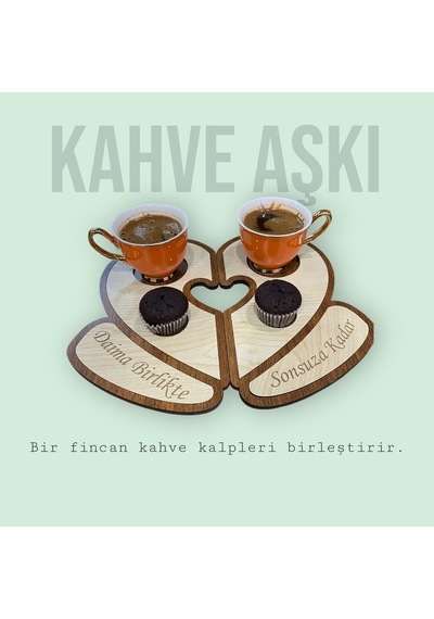Kalp Şekilli Kahve Sunum Tepsisi, Aşk Kahve Sunumluğu, Kahve Sunum Bardak Fincan Altlığı Banu