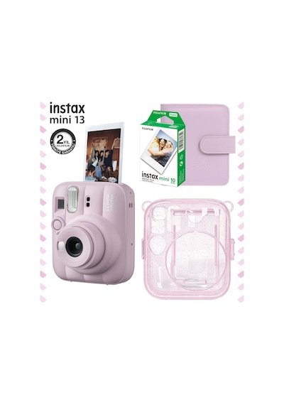 Instax Mini 13 Pembe Fotoğraf Makinesi Deri Albüm Pleksi Kılıf Ve 10'lu Film Hediye Seti