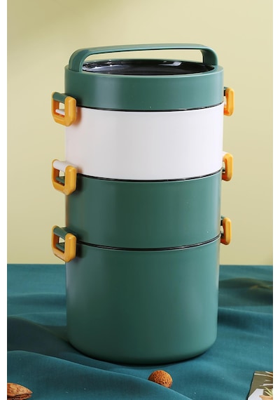 Vagonlife Lunch Box 3 Katlı Büyük Boy 1800 Ml Ofis-okul İçin Yeni Nesil Sefer Tası-fflbox3kat1800ml Yeşil