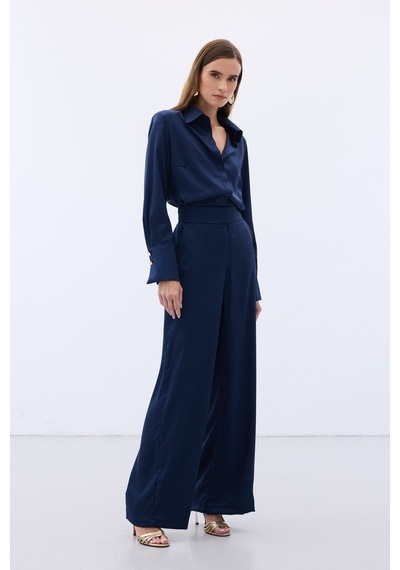Sateen Jakarlı Pantolon - Lacivert-136611 Lacivert