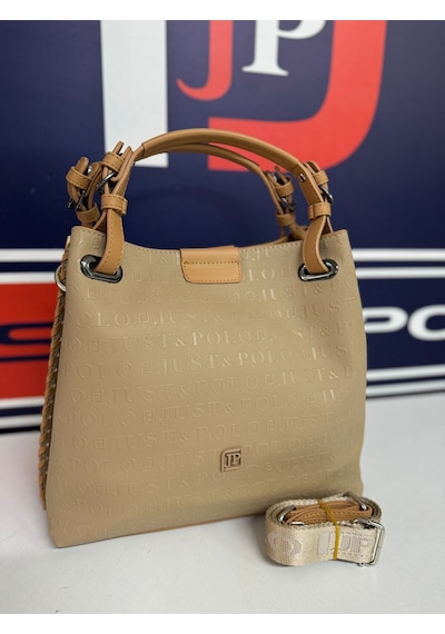 Just Polo Kadın Kum Taba Kabartma Desenli Mıknatıslı Çıtçıt Kapama El Çantası Omuz Askısıyla 4031mh Kum - Taba