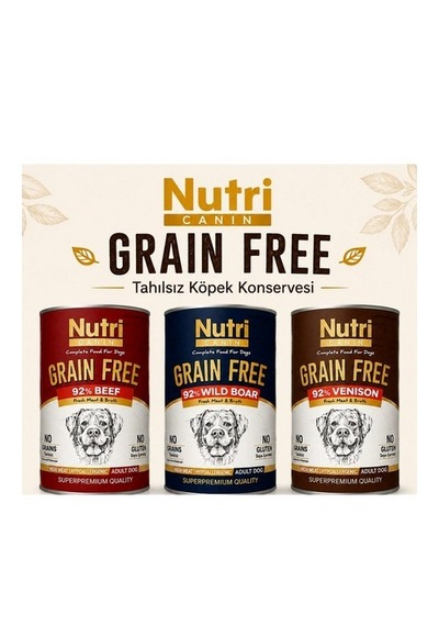 Grain Free Tahılsız Biftekli Yaban Domuzlu Geyikli Köpek Konservesi 400 Gr X 3'lü Karışık Paket