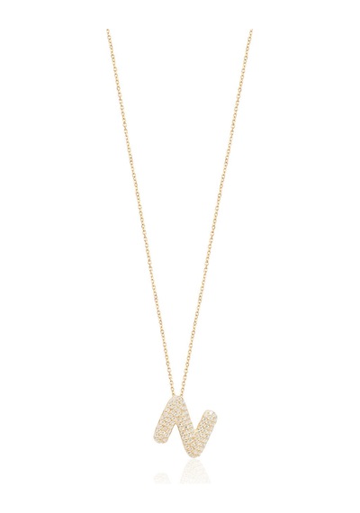 Zirkon Taşlı Altın Kaplamalı N Harfi Gümüş Kolye Gold - Rose Gold - Gümüş