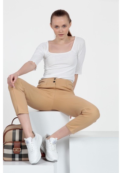Metal Aksesuarlı Pantolon Camel