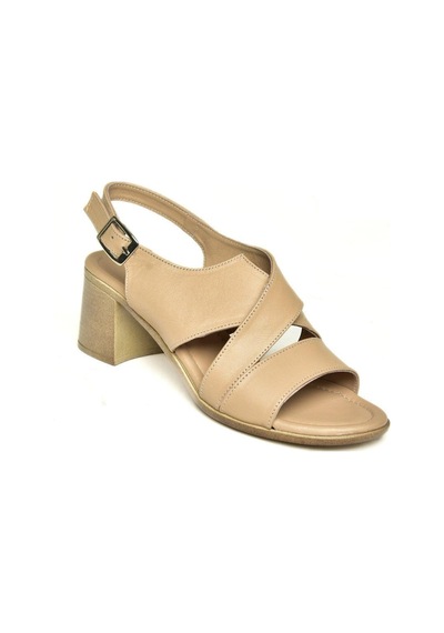 Fox Shoes P555451903 Bej Hakiki Deri Kalın Topuklu Kadın Sandalet Bej-hakiki Deri Bej