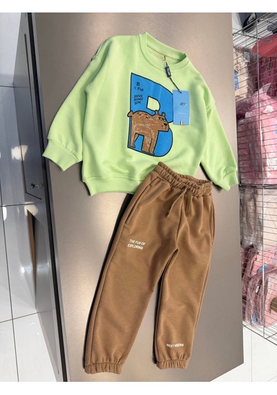 Magu Çocuk Pamuklu Ayı Baskılı Fıstık Yeşili Sweatshirt Ve Kahverengi Eşofman Altı Takımı Çok Renkli Magu Çocuk Pamuklu Ayı Baskılı Fıstık Yeşili Sweatshirt Ve Kahverengi Eşofman Altı Takımı Çok Renkli