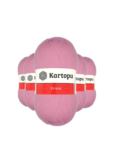 5 Adet Kristal Çift Katlı El Örgü Lif İpi Pembe K774 - Kartopu Mudanis Çok Renkli