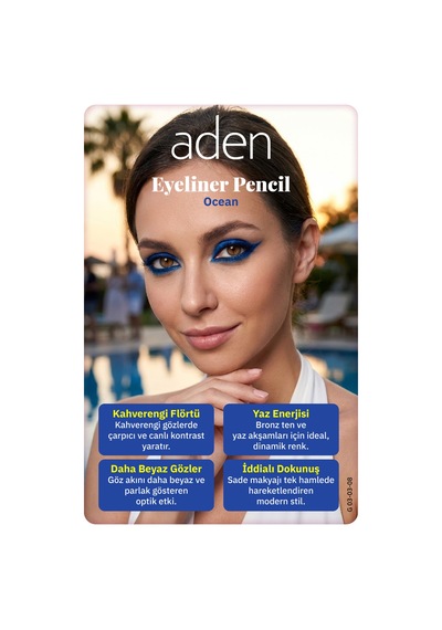 Aden Eyeliner Pencil Waterproof - Suya Dayanıklı Eyeliner Kalem 08 Ocean Okyanus Diğer