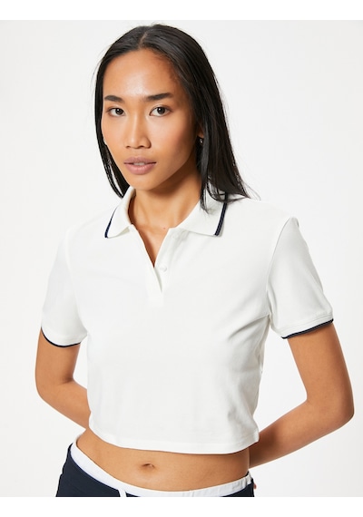 Koton Basic Polo Yaka Crop Tişört Kısa Kollu Pamuklu Regular Fit Beyaz 4sak50618ek Beyaz