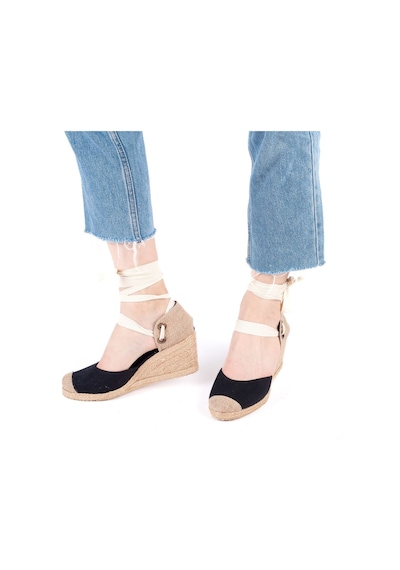 Star Tombis Gerçek Elişi Siyah Ipli Dolgu Topuk Keten Espadril Handmade Siyah
