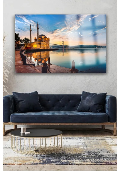 İstanbul Manzarası Cam Tablo Modern Sanat Tablosu Solmayan Canlı Renkler Ofis Ve Çalışma Odası Anlamlı Hediye Seçeneği Kolay Montaj Askılı