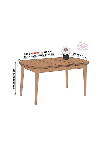 Kelebek Gizli Kaşıklıklı Açılır Mdf Masa Mutfak,salon,yemek Odası Masası 80x140 Cm Ceviz