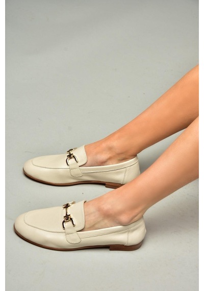 Fox Shoes S944037903 Bej Hakiki Deri Kadın Babet Bej