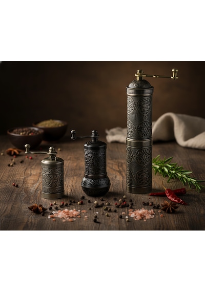 Ludıa Zamak Metal Kalay Renk 3 Lü Set Karabiber,kahve,çörek Otu El Değirmeni Öğütücü Grinder S2 Koyu Gri