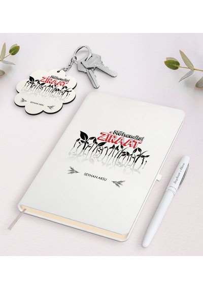 Kişiye Özel Ziraat Mühendisi Beyaz Defter Kalem Ve Anahtarlık Hed