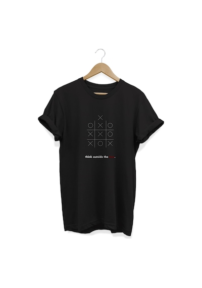 Think Outside The Box Baskılı Siyah T-shirt Siyah