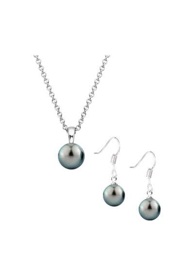 Siyah İnci Kadın Gümüş Set Küpe-kolye Yuvarlak Sallantılı Kanca Model 8 Mm