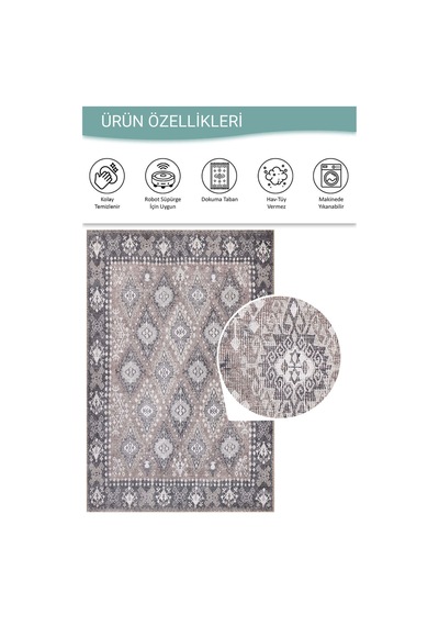Artloop Stonart Eskitme Vintage Desenli Kahverengi Otantik Yıkanabilir Şönil Halı Al 464 Kahverengi 3