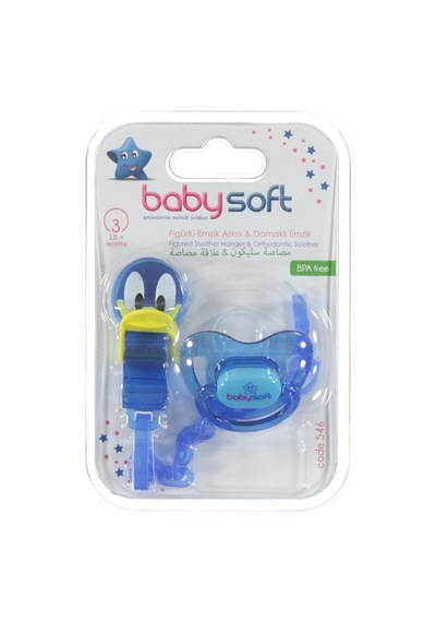 Babysoft Fıgurlu Emzık Askısı ve Damaklı Emzık No:3 - Mavi